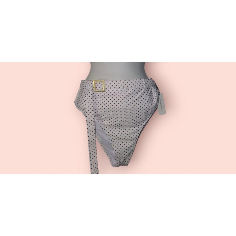 WeWoreWhat Emily Belted Bikini Bottom White Red Micro Polka Dot Size XL Swimwear